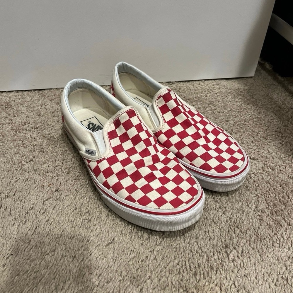 Vans Red and White Checkered Slip-On Sneakers